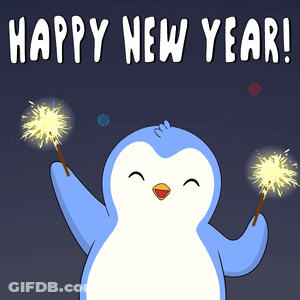 Penguin Holding Sparklers Happy New Year GIF