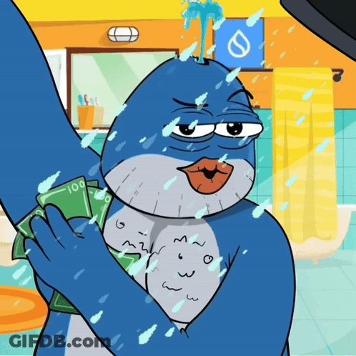 Penguin Holding Stack Of 100 Dollar Bills GIF