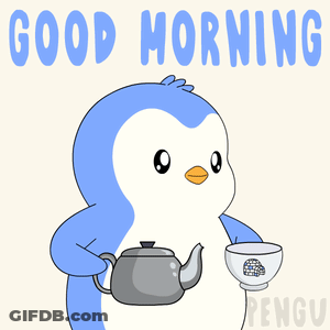 Penguin Holding Teapot And Cup Of Coffee GIF