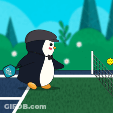 Penguin Holding Tennis Racquet Hitting Ball GIF