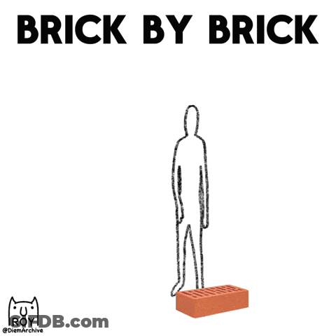 Penguin Holding Trowel Over Brick Wall Brick By Brick GIF