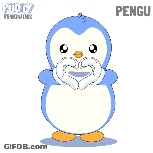 Penguin Holding Two Pink Hearts With Pengu GIF