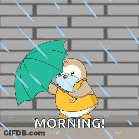 Penguin Holding Umbrella In Rain Morning GIF