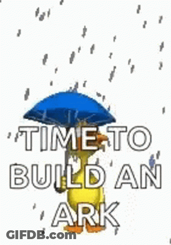 Penguin Holding Umbrella Saying Time To Build An Ark GIF