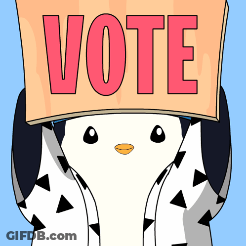 Penguin Holding Vote Sign GIF