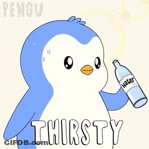 Penguin Holding Water Bottle Saying Thirsty GIF