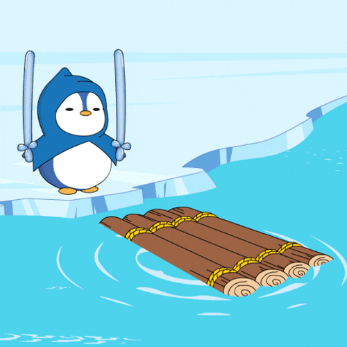 Penguin Hop On The Canoe GIF
