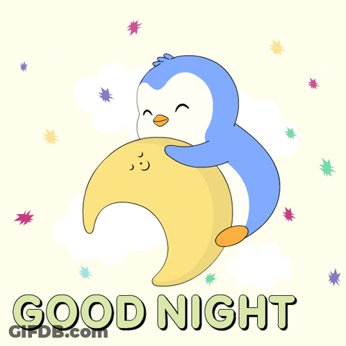 Penguin Hugging Crescent Moon Good Night GIF