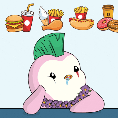 Penguin Imagines Eat Foods GIF