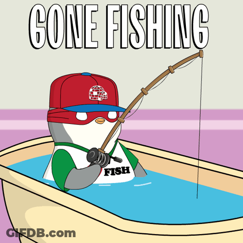 Penguin In Bathtub Holding Fishing Rod GIF