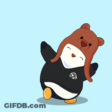 Penguin In Bear Hat And Black Sweatshirt GIF