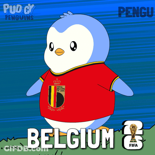 Penguin In Belgium Jersey With Soccer Ball GIF