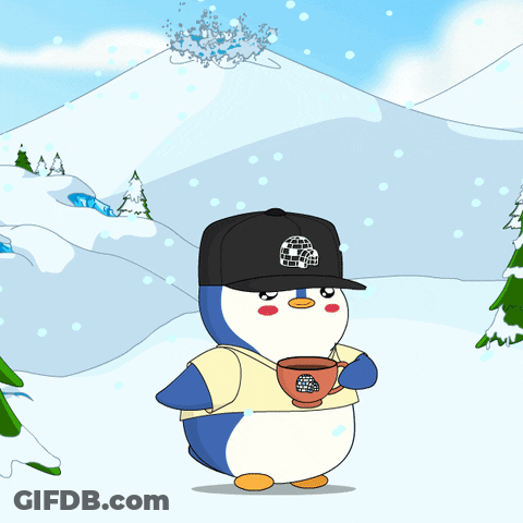 Penguin In Black Hat Holding Coffee GIF