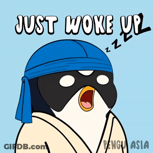 Penguin In Blue Headband Just Woke Up GIF