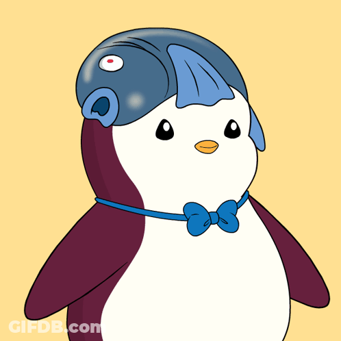 Penguin In Blue Helmet And Bow Tie GIF