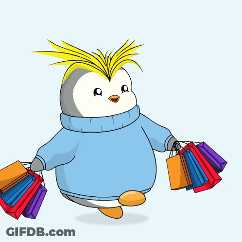 Penguin In Blue Sweater Holding Shopping Bags GIF