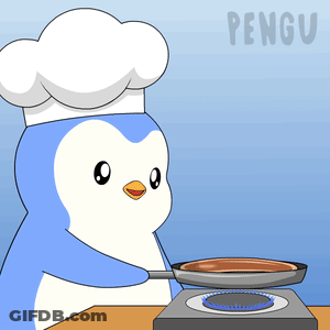 Penguin In Chef Hat Cooking On Gas Stove GIF