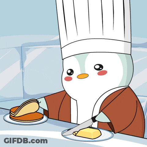 Penguin In Chef's Hat Cutting Butter GIF