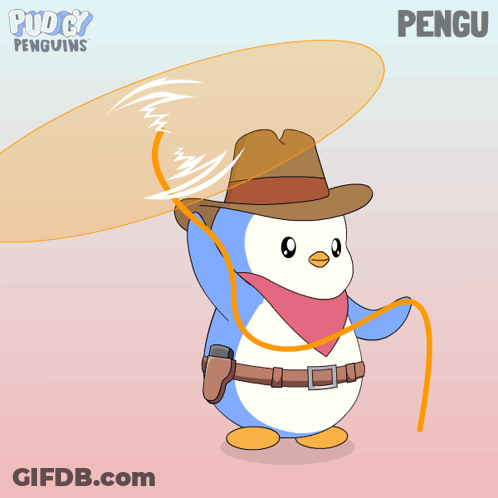 Penguin In Cowboy Hat And Bandana GIF