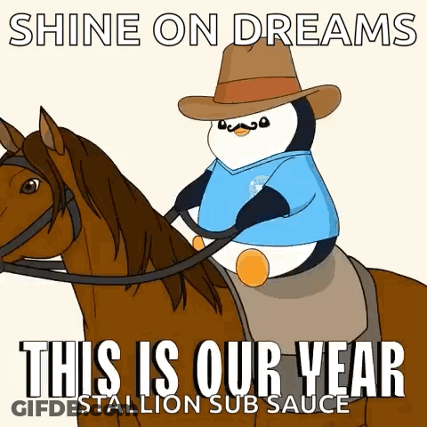 Penguin In Cowboy Hat Riding Horse GIF