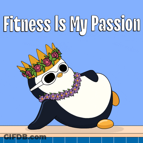 Penguin In Crown And Sunglasses Laying In Pool Saying Fitness Is My Passion GIF