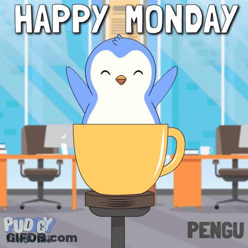 Penguin In Cup Happy Monday GIF
