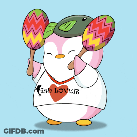 Penguin In Fish Lover Shirt Holding Two Maracas GIF