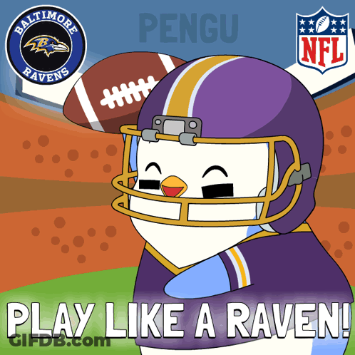 Penguin In Football Helmet Saying Play Like A Raven GIF