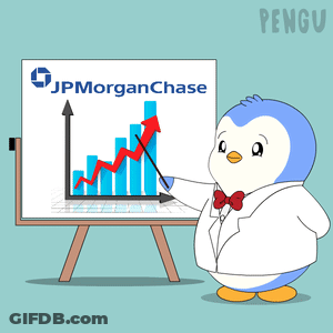 Penguin In Front Of JPMorgan Chase Board GIF