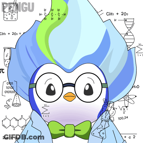 Penguin In Glasses And Green Bow Tie With Chemical Equations GIF