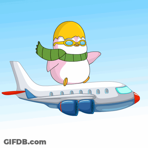 Penguin In Goggles And Scarf Sitting On Plane GIF