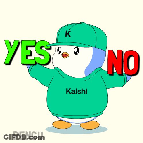 Penguin In Green Sweater And Hat Holding Yes And No Sign GIF