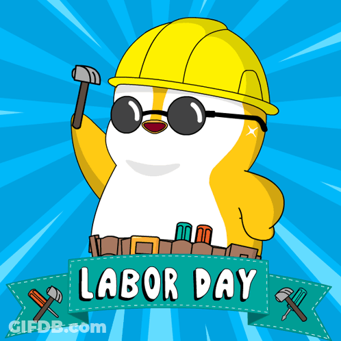 Penguin In Hard Hat Holding Hammer Labor Day GIF