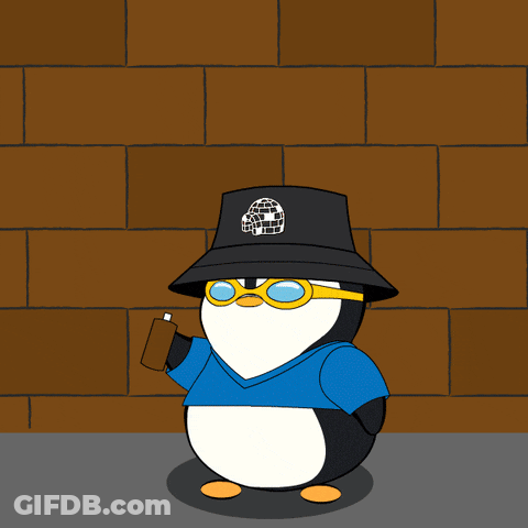 Penguin In Hat And Goggles Spraying Spray Paint GIF