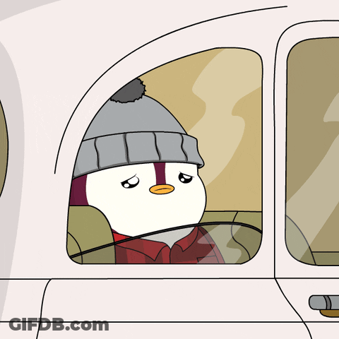 Penguin In Hat And Red Shirt Sitting In Car GIF