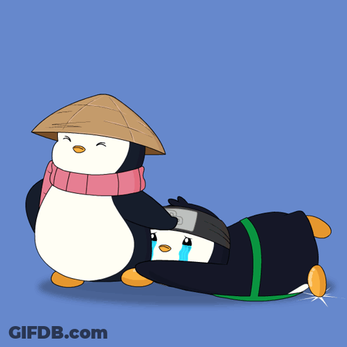 Penguin In Hat And Scarf Next To Ninja Penguin GIF
