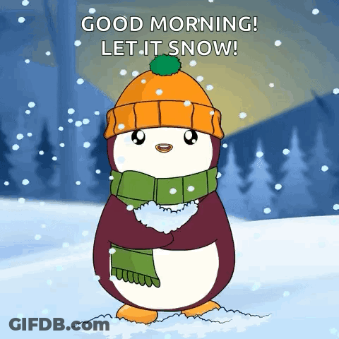 Penguin In Hat And Scarf Saying Good Morning Let It Snow GIF