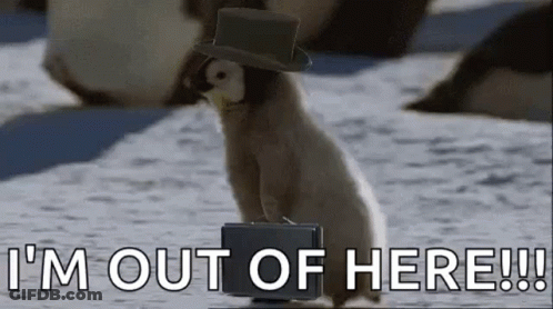 Penguin In Hat Carrying Briefcase Walking In Snow GIF