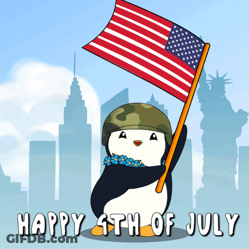Penguin In Helmet Holding American Flag 4Th Of July GIF