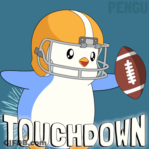 Penguin In Helmet Holding Football Saying Touchdown GIF