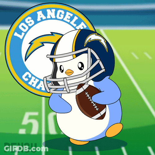 Penguin In Helmet Holding Football With LA Chargers Logo GIF