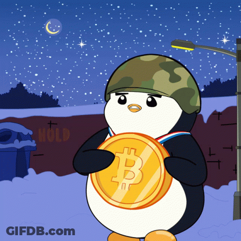 Penguin In Helmet Holding Gold Coin GIF