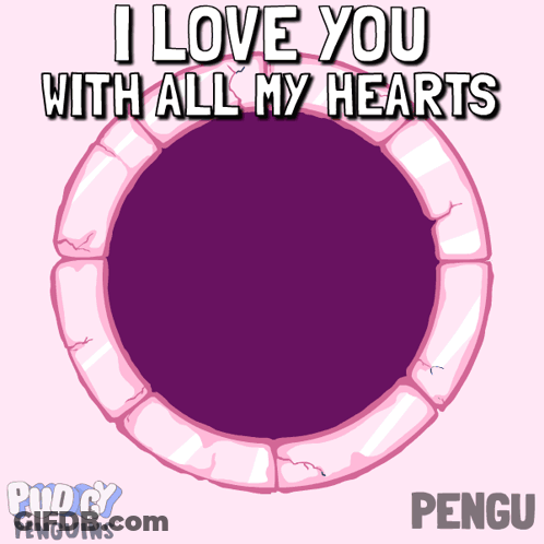 Penguin In Hole Saying I Love You With All My Hearts GIF