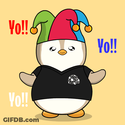 Penguin In Jester Hat And Black Shirt Saying Yo GIF