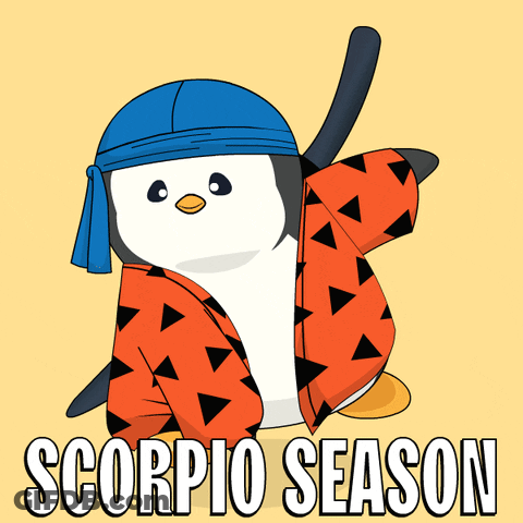 Penguin In Kimono And Blue Hat Saying Scorpio Season GIF