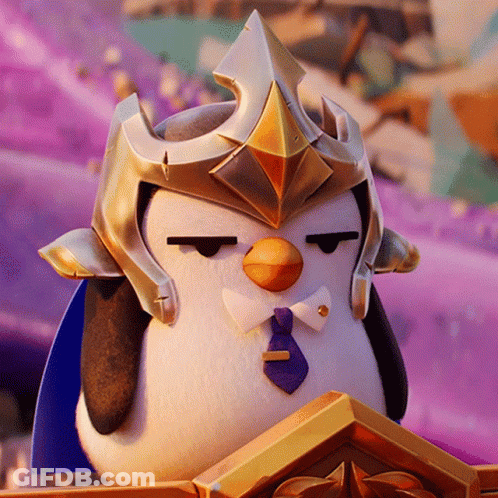 Penguin In Knight Helmet And Tie GIF