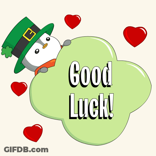 Penguin In Leprechaun Hat Holding Green Cloud Saying Good Luck GIF