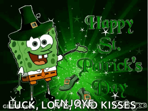 Penguin In Leprechaun Hat Holding Shamrock Happy St. Patrick Day GIF