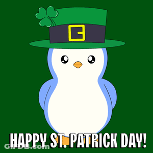 Penguin In Leprechaun Hat Holding Shamrock Happy St. Patrick Day GIF