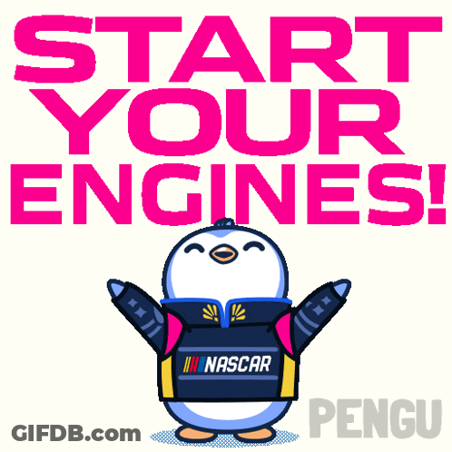 Penguin In Nascar Jacket In Front Of Start GIF